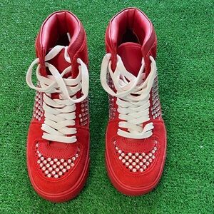 Gianni Bini Evie Red Rhinestone High Top Sneakers Women Siz7.5 Suede Leather U-2